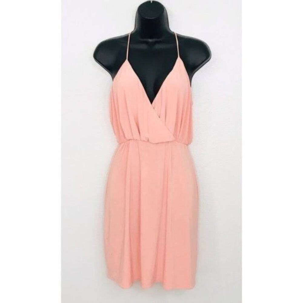 MISA Los Angeles Peach Faux Wrap Cocktail‎ Mini Dress, S